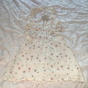 White Lace Mini Dress with Floral and Cut Out Details